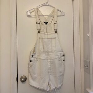 Wild Fable White Denim Overalls Shortalls Frayed Hem Casual Summer M